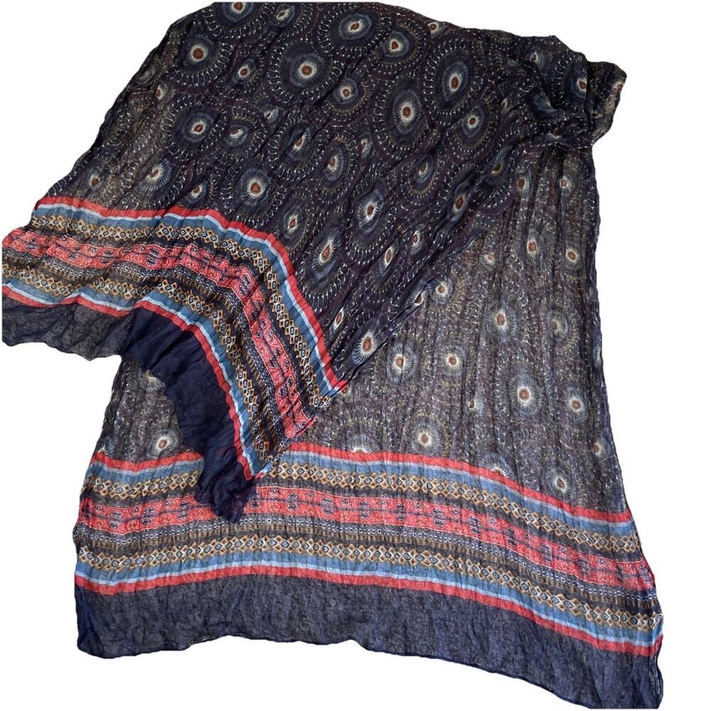 Joy Susan Wrap Scarf Floral Mandala Pop Multicolor Crinkle Gauze Lightweight